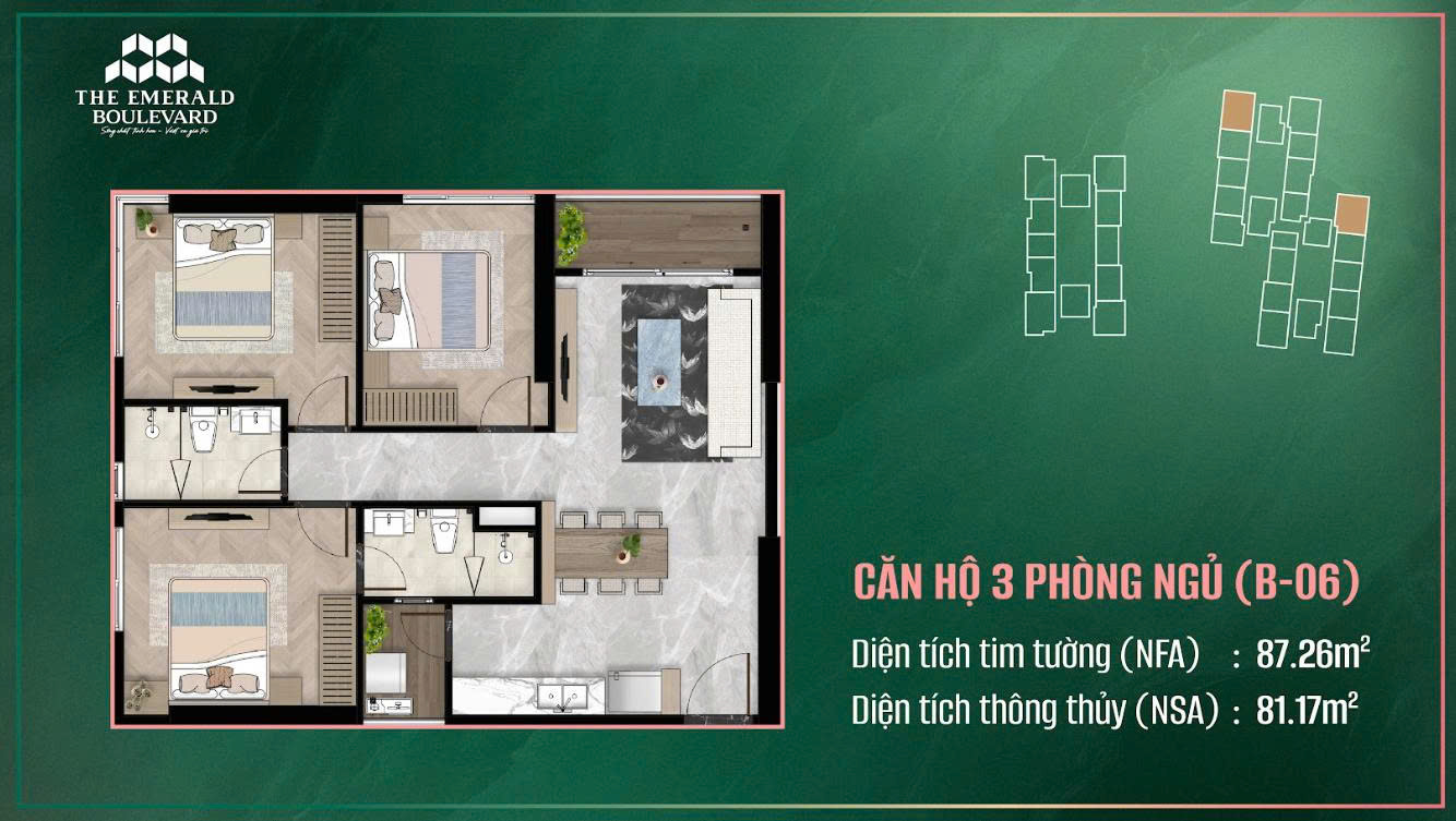 Mẫu căn hộ 3PN Emerald Boulevard
